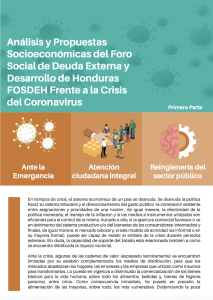 Análisis y Propuestas Socioeconómicas del Foro Social de Deuda Externa y Desarrollo de Honduras FOSDEH Frente a la Crisis del Coronavirus